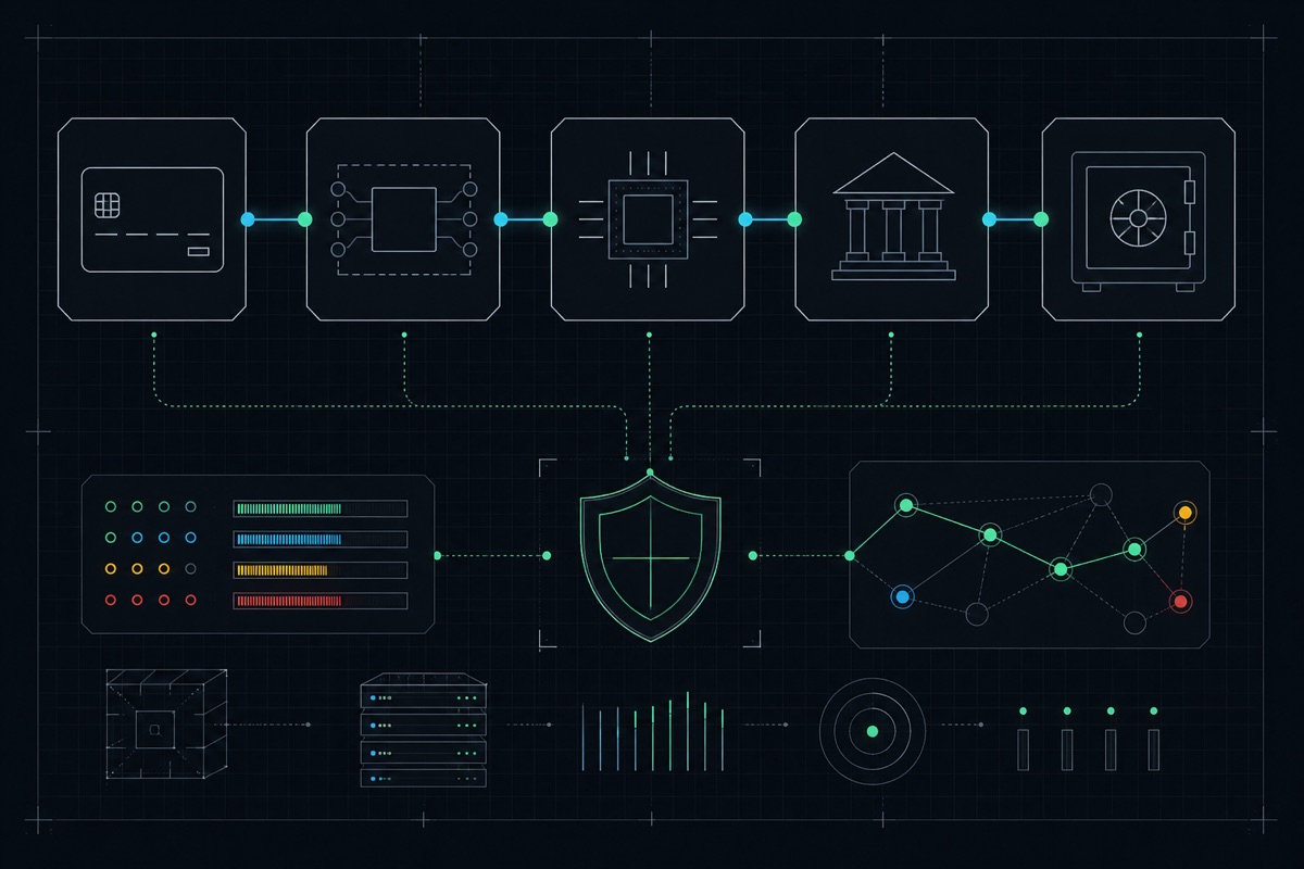 Schematic routing diagram of a card payment through gateway, processor and bank