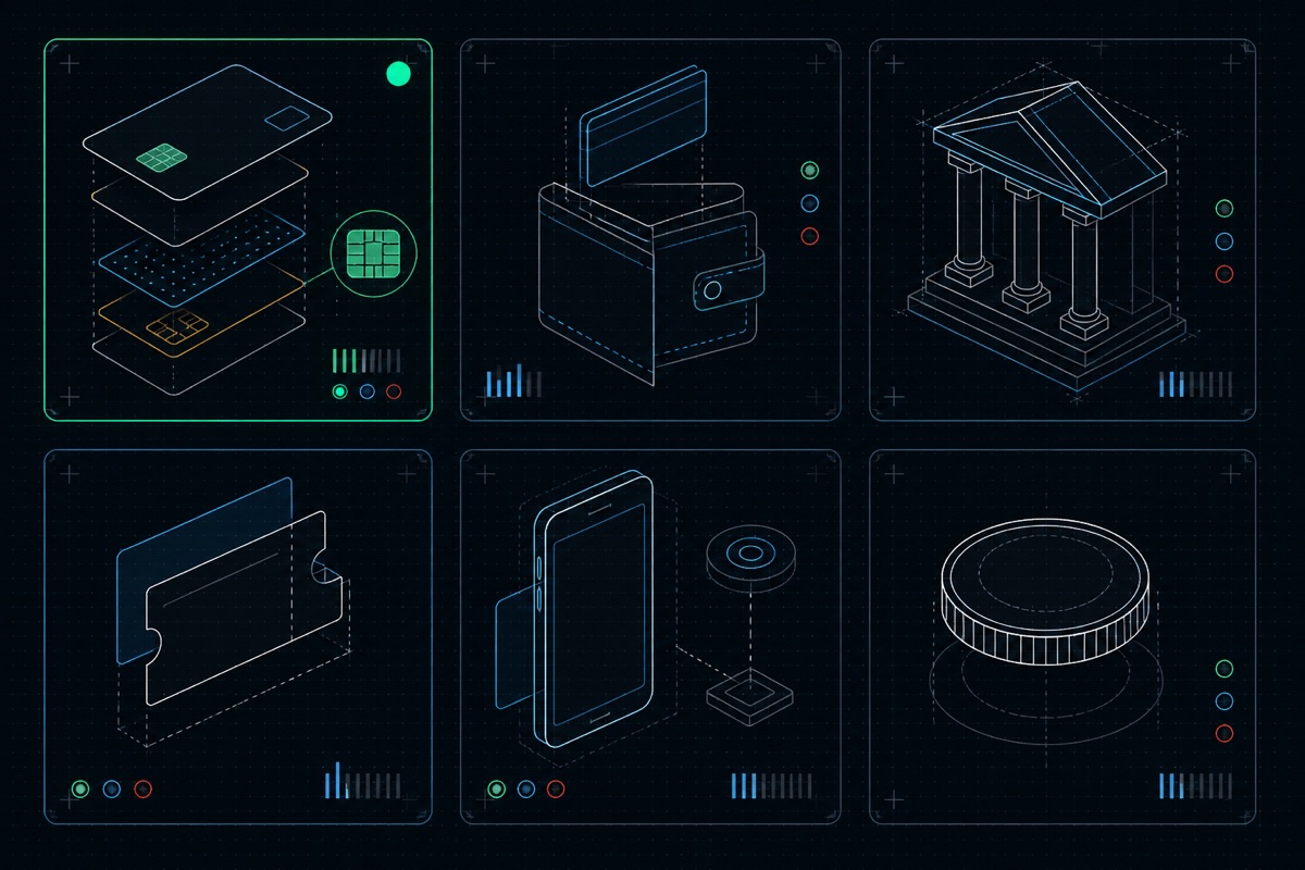 Grid of six payment method glyphs with one highlighted